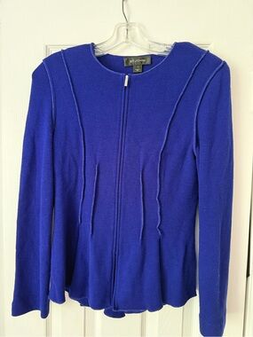 St. John Blue Knit Zip-Up Jacket Blazer